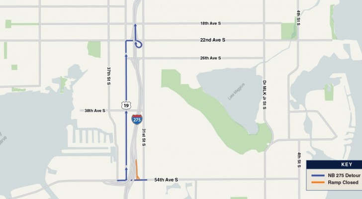 Northbound I-275 Entrance Ramp from 54th Avenue S. Closing Nightly